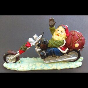 Santa Claus Riding a Chopper Motorcycle Christmas Figure Figurine 5" Tall
